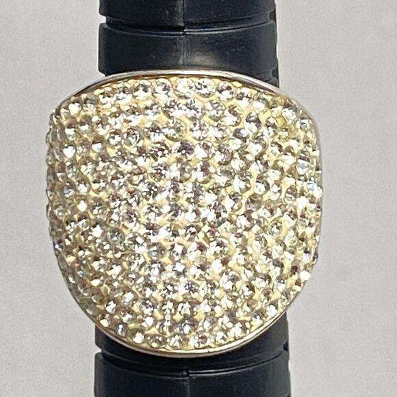 Big Statement Piece Ring Pave' Face Silver Tone With Clear Stones - Picture 10 of 10